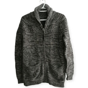 Aritzia TNA Lambswool Full Zip Cowichan Chunky Knit Sweater Gray Size XXS